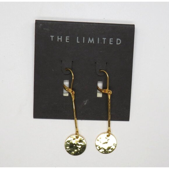 The Limited Earrings Gold Tone Hammered Metal Disc Dangle 2" Drop New - Picture 3 of 6